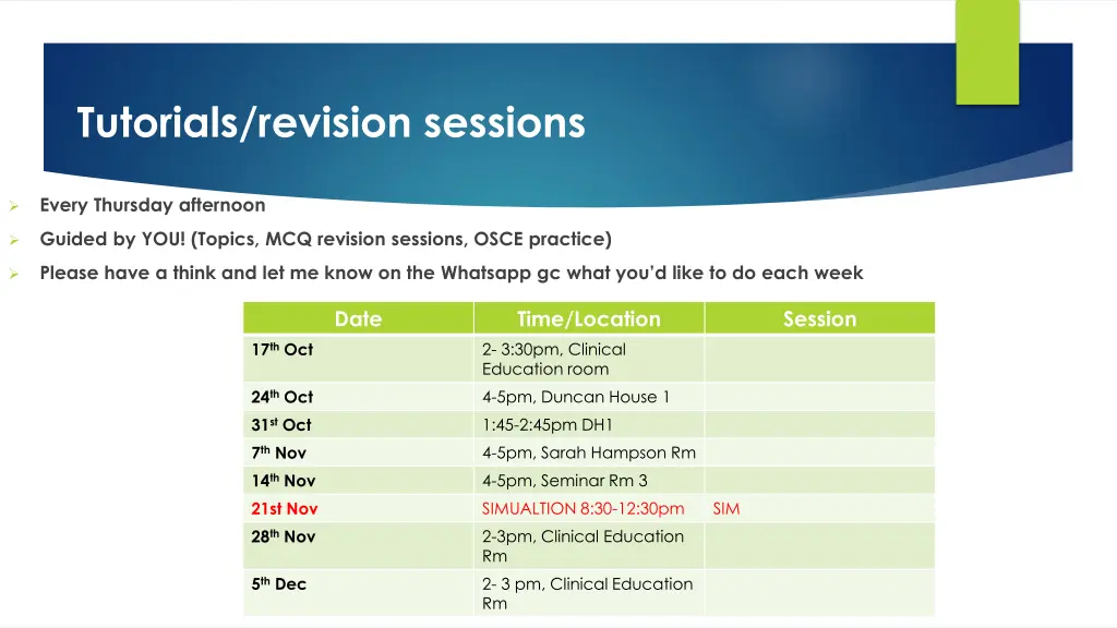 tutorials revision sessions