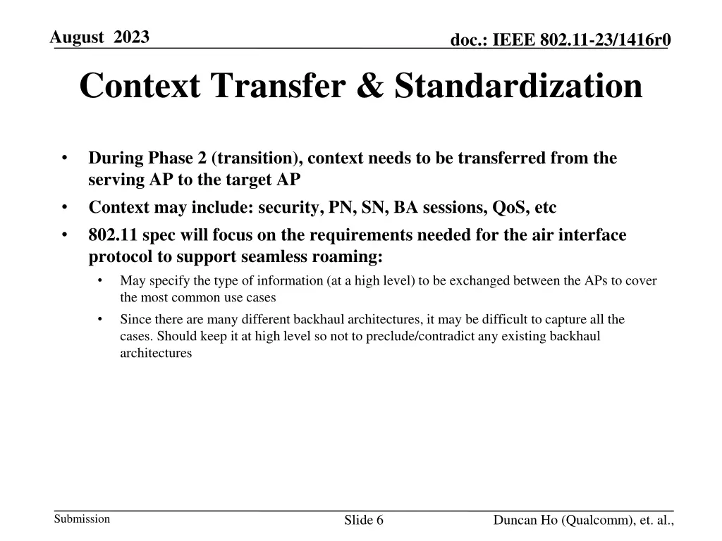 august 2023 context transfer standardization