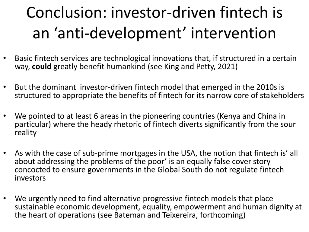 conclusion investor driven fintech is an anti