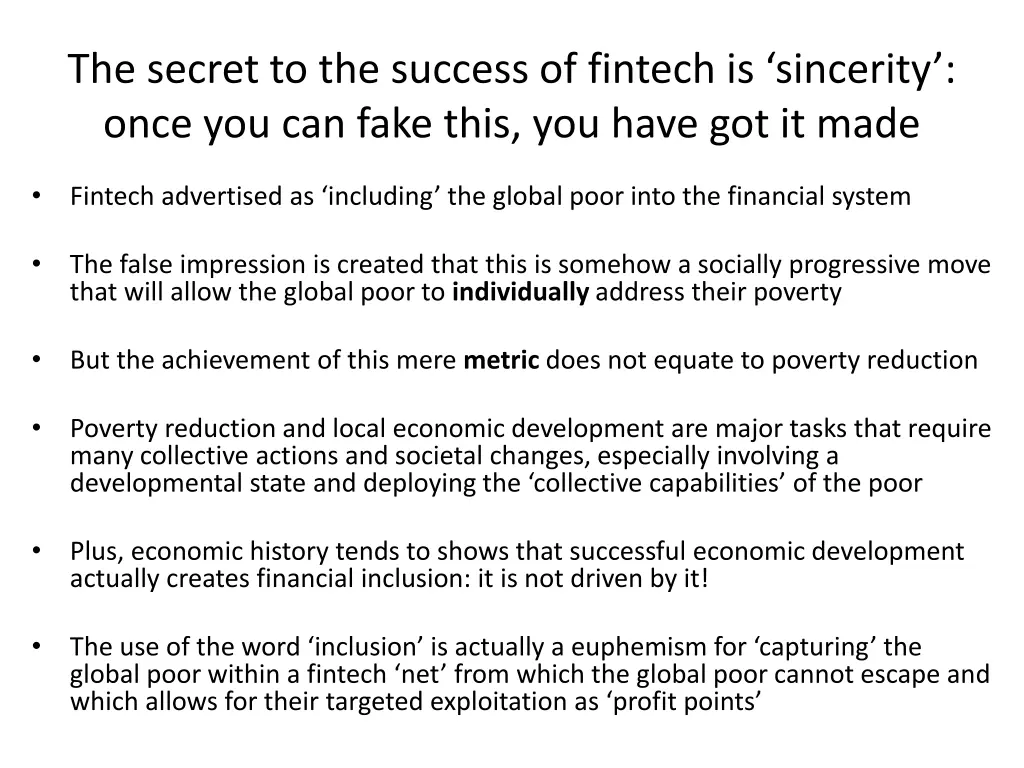 the secret to the success of fintech is sincerity