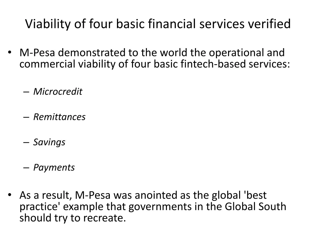 viability of four basic financial services