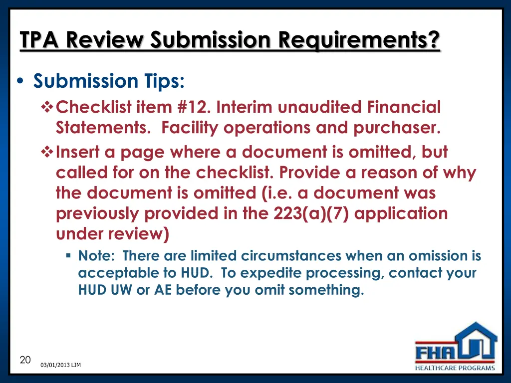 tpa review submission requirements 2