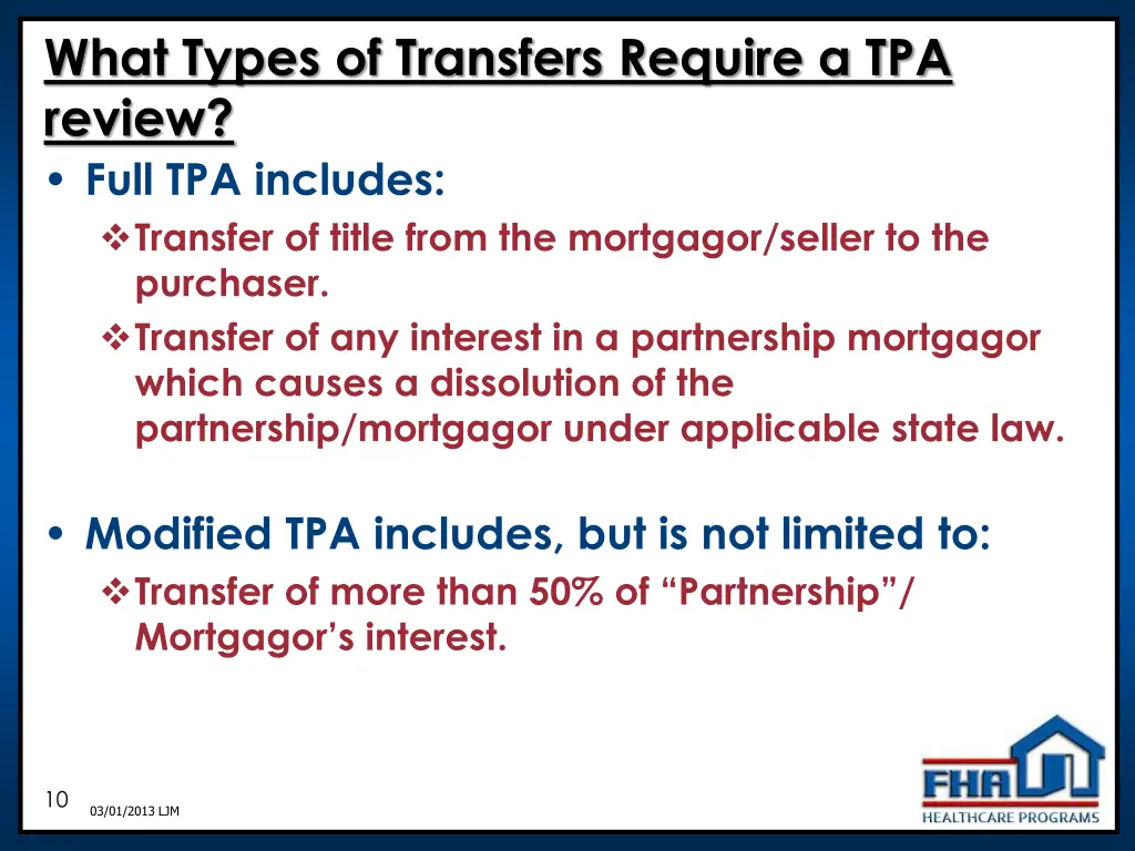 what types of transfers require a tpa review full