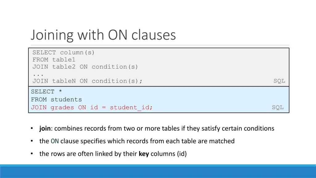 joining with on clauses
