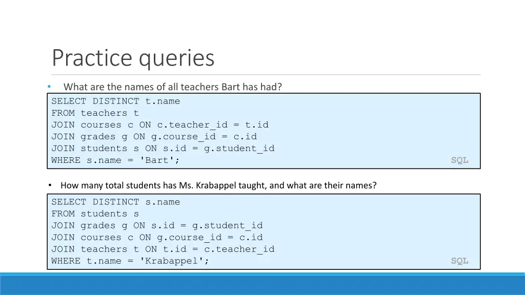 practice queries