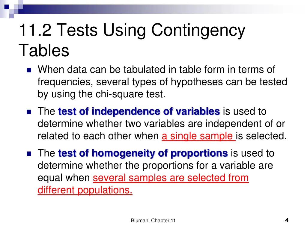 11 2 tests using contingency tables when data
