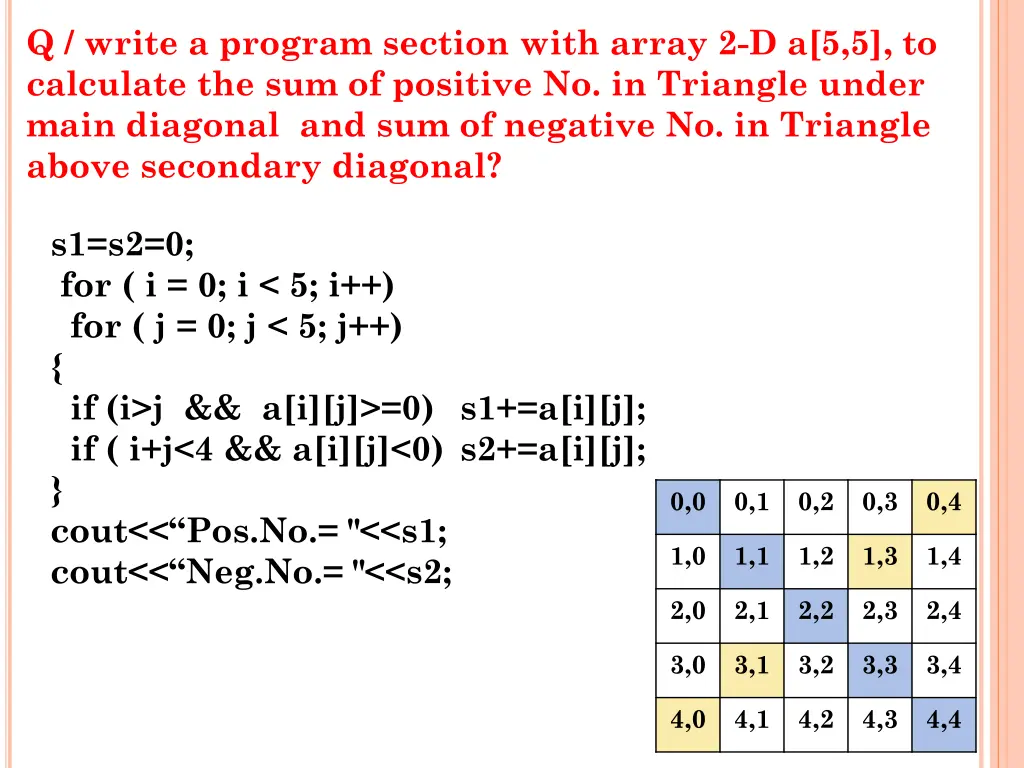 q write a program section with array 1