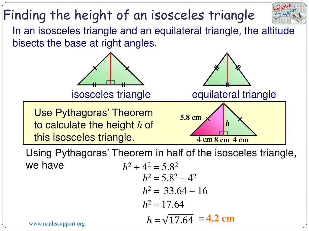 finding the height of an isosceles triangle