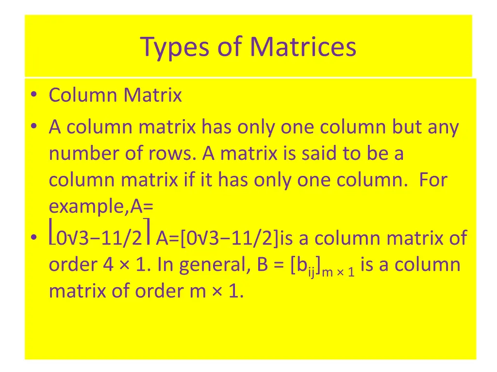 types of matrices 1