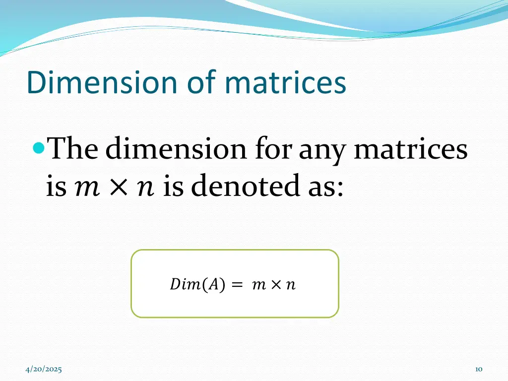 dimension of matrices
