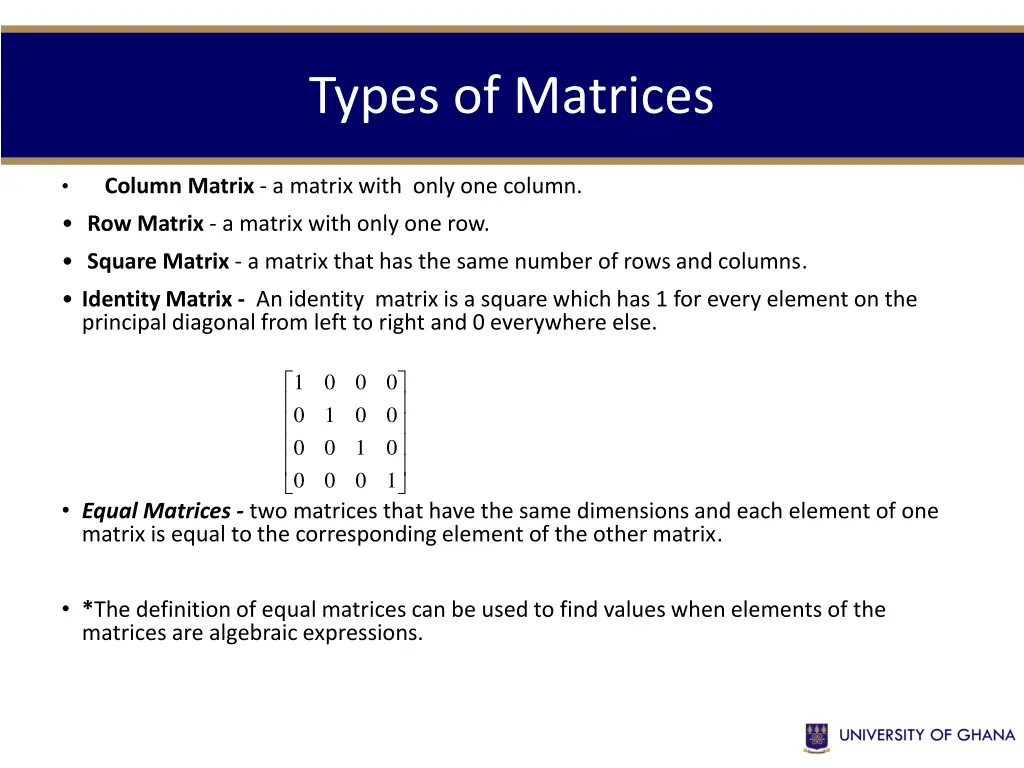 types of matrices