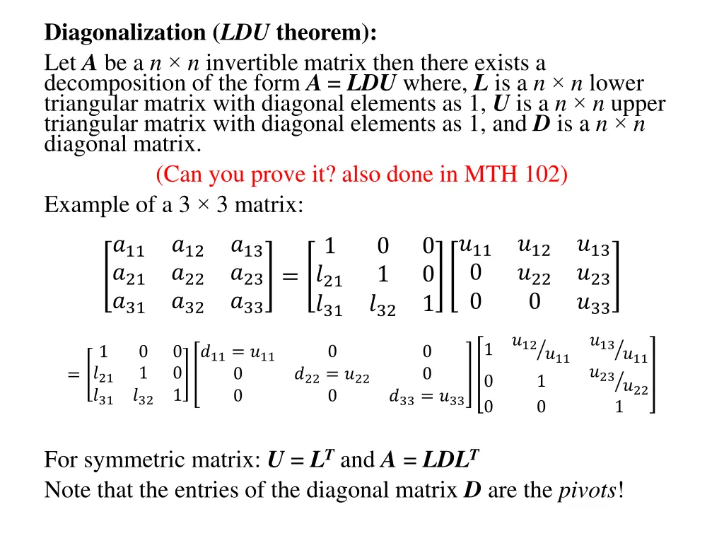 diagonalization ldu theorem