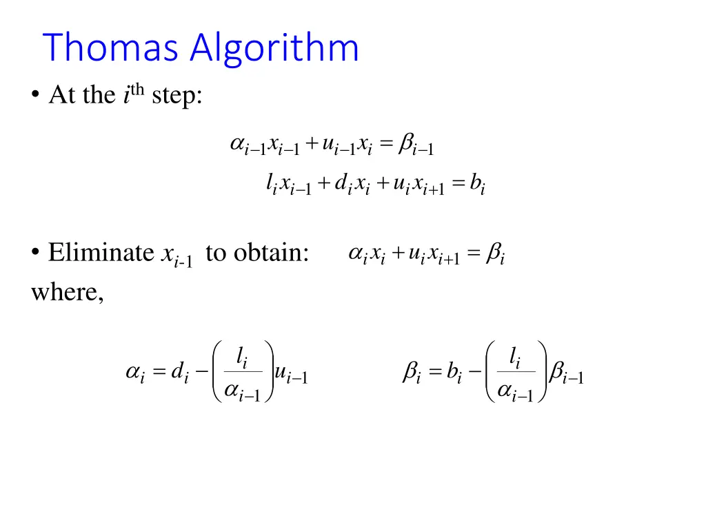 thomas algorithm at the i th step