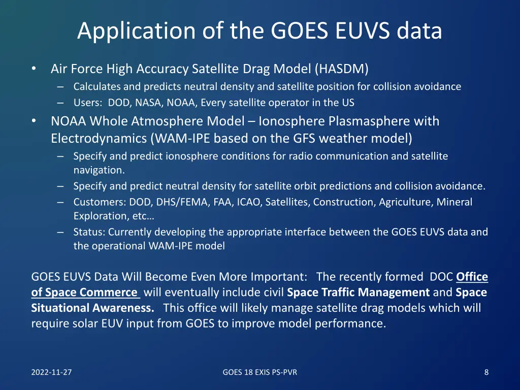 application of the goes euvs data
