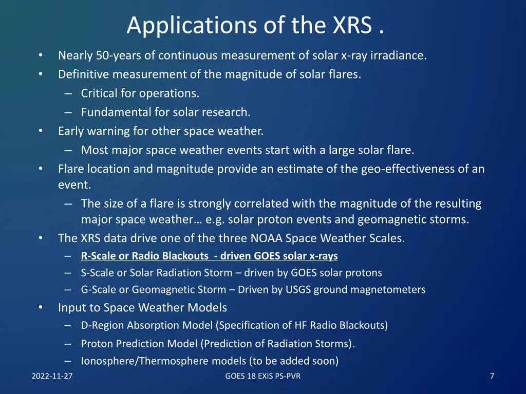 applications of the xrs