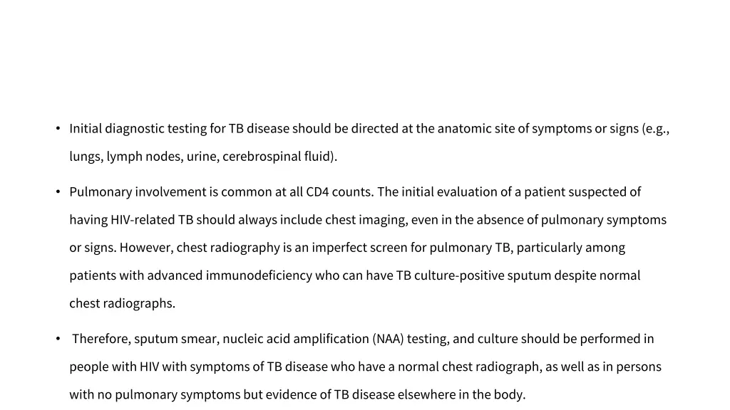 initial diagnostic testing for tb disease should