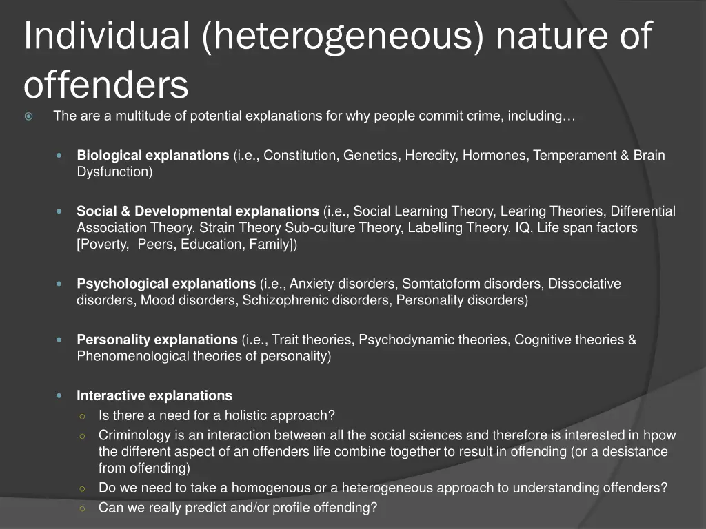 individual heterogeneous nature of offenders