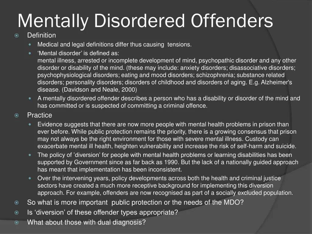 mentally disordered offenders definition medical