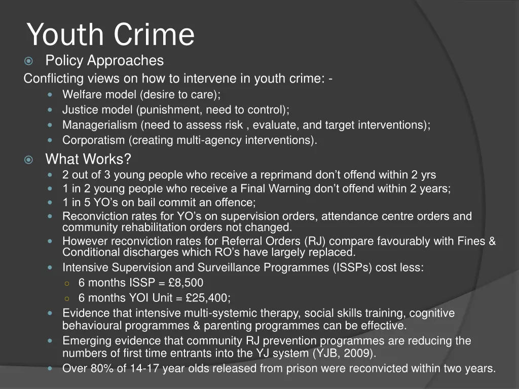 youth crime policy approaches conflicting views