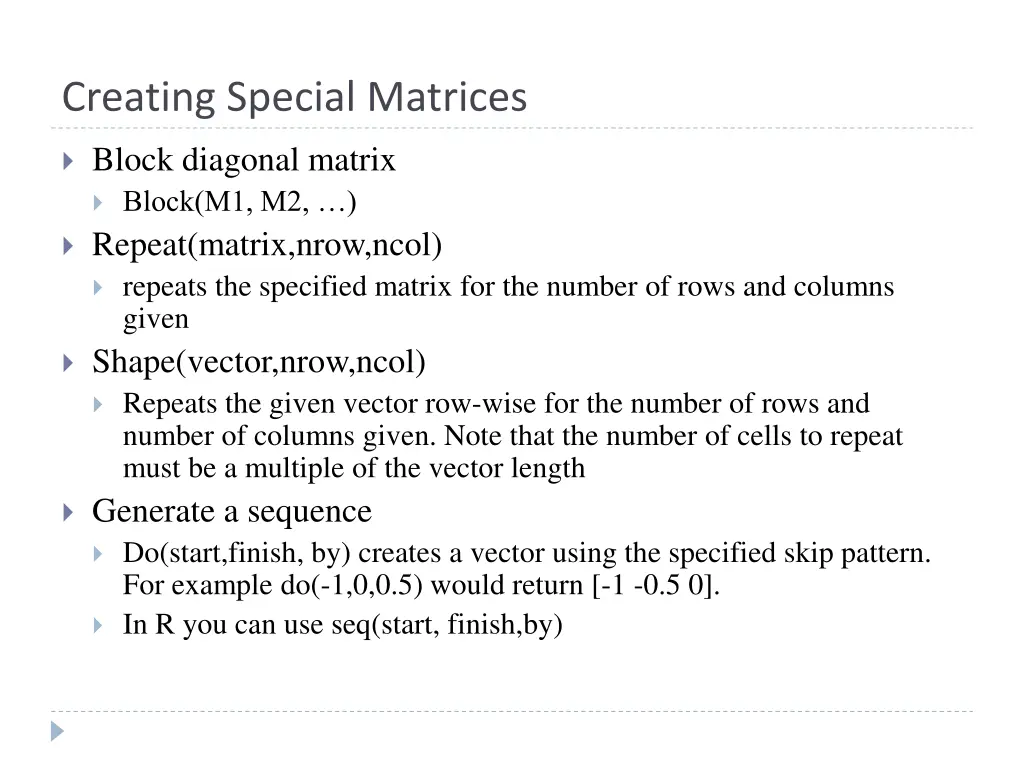 creating special matrices 1