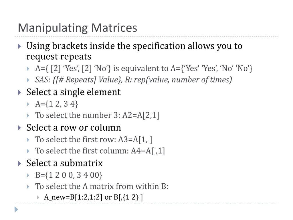 manipulating matrices