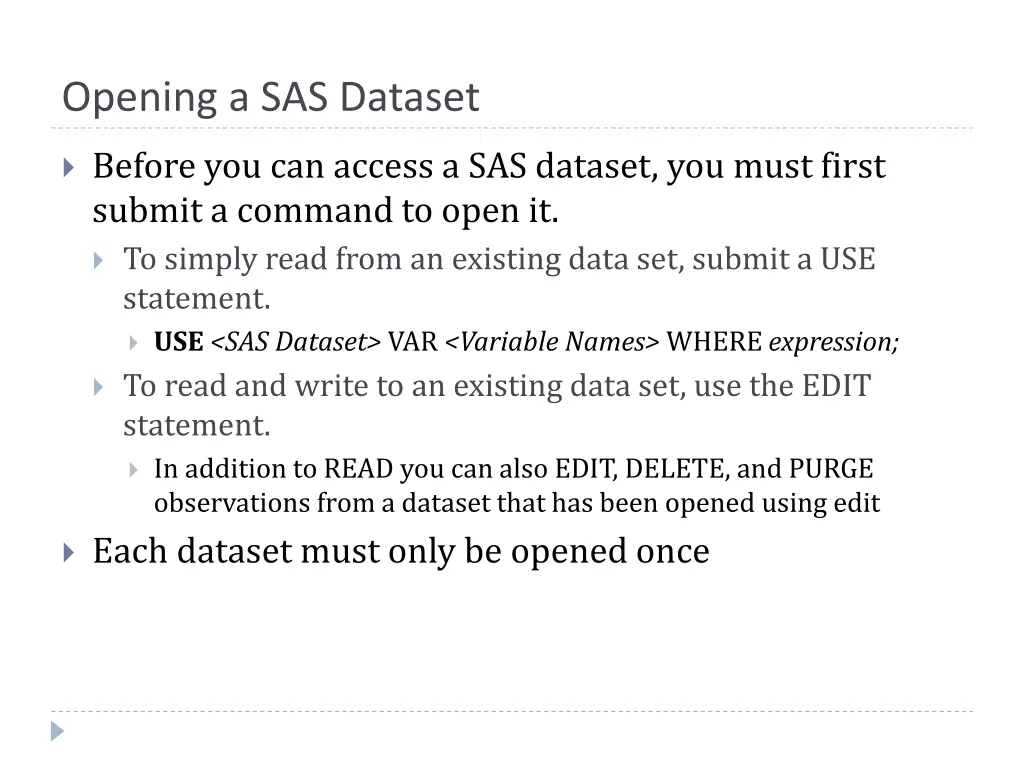 opening a sas dataset