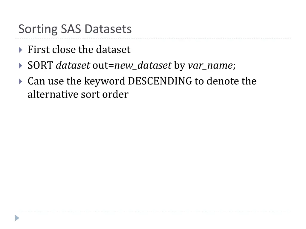 sorting sas datasets
