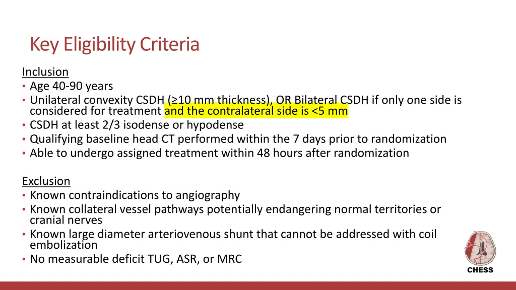 key eligibility criteria