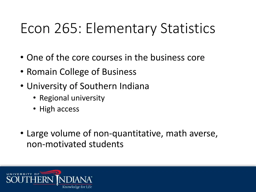 econ 265 elementary statistics