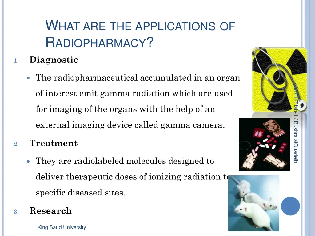 w hat are the applications of r adiopharmacy
