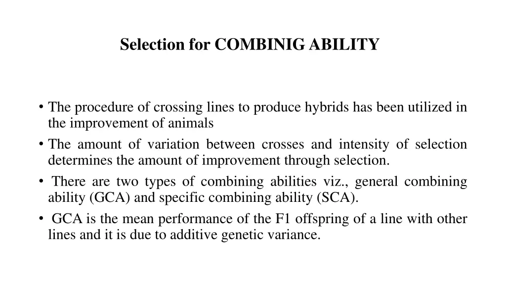 selection for combinig ability