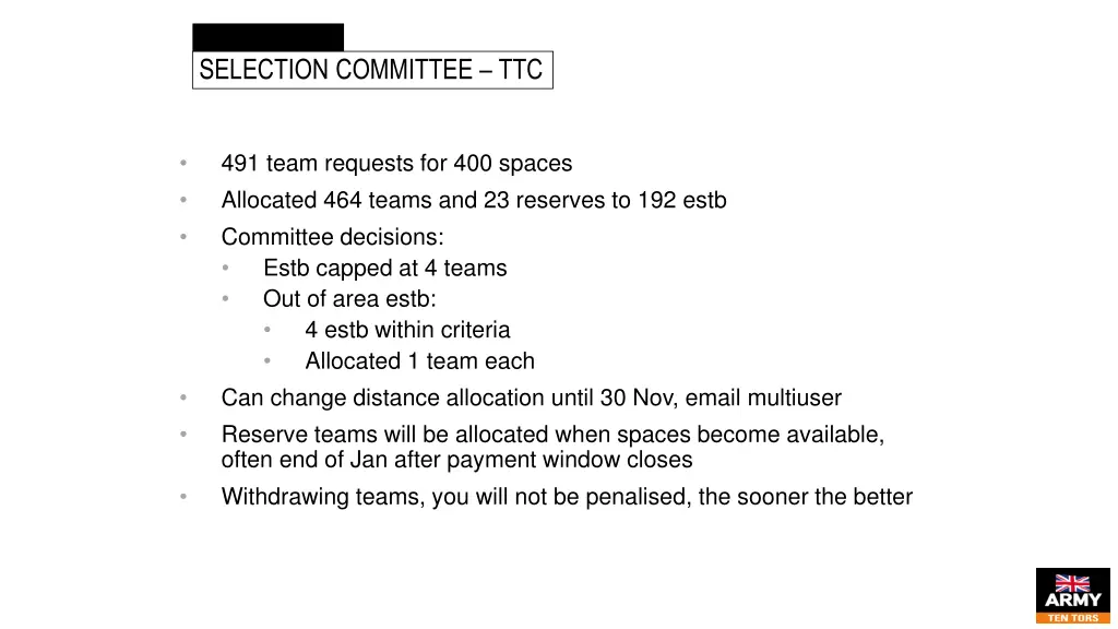 administration selection committee ttc