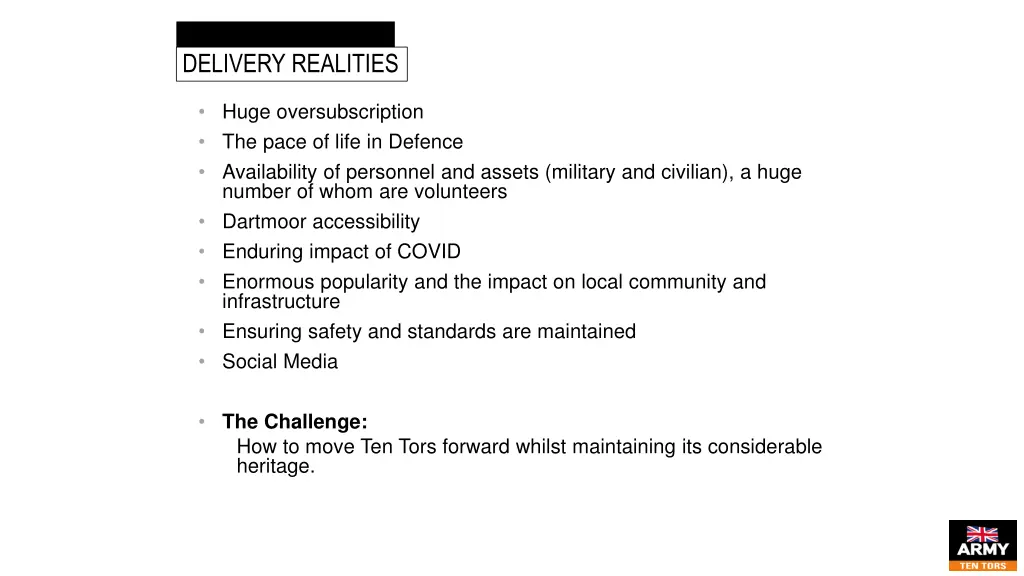 introduction to ten tors delivery realities