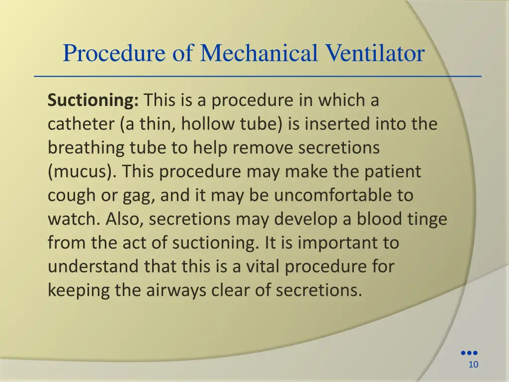 procedure of mechanical ventilator