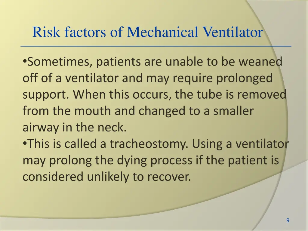 risk factors of mechanical ventilator 1
