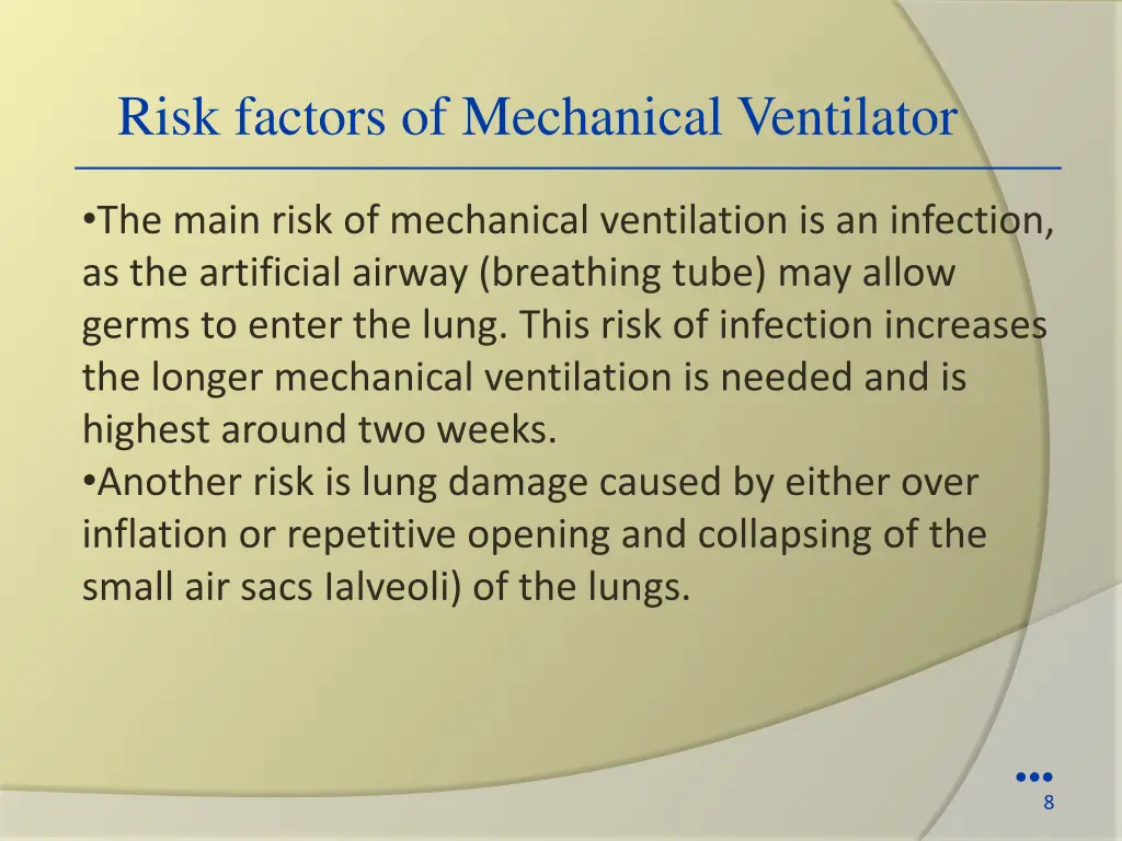 risk factors of mechanical ventilator
