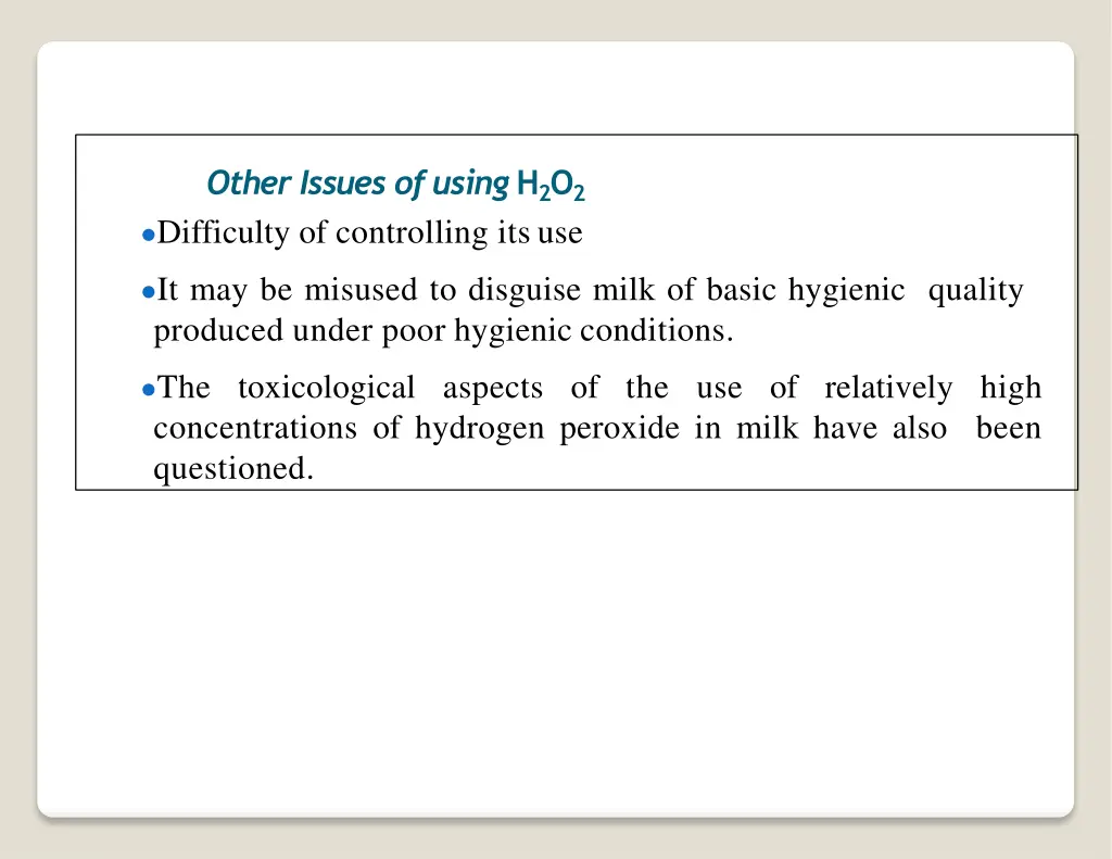 other issues of using h 2 o 2 difficulty