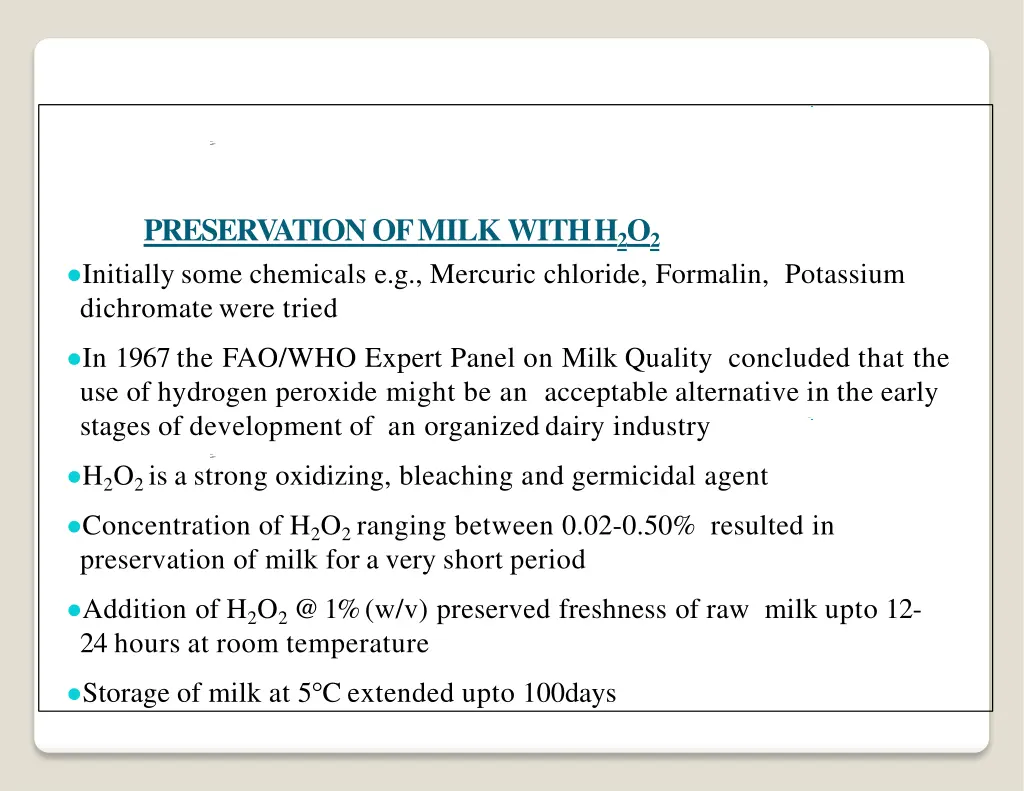 preservation of milk with h 2 o 2 initially some