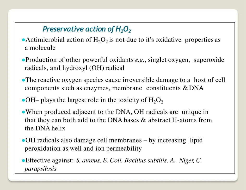 preservative action ofh 2 o 2 antimicrobial