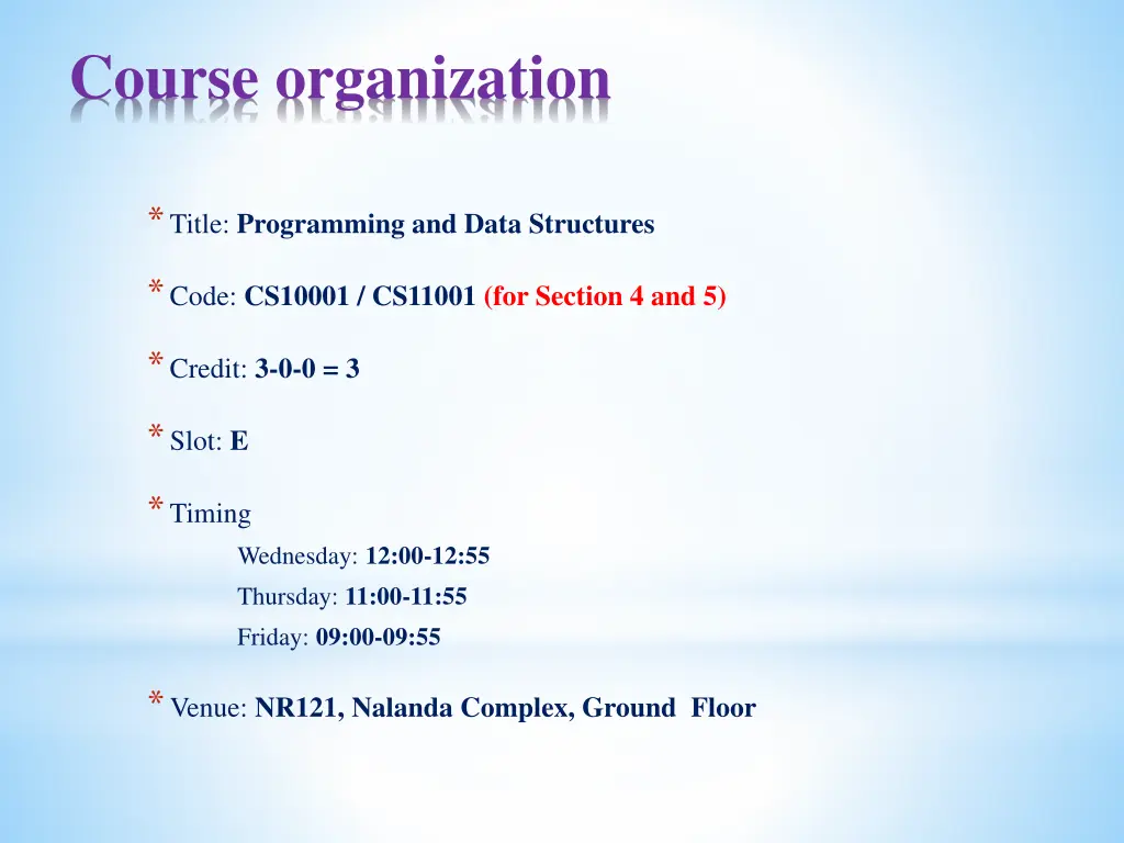 course organization