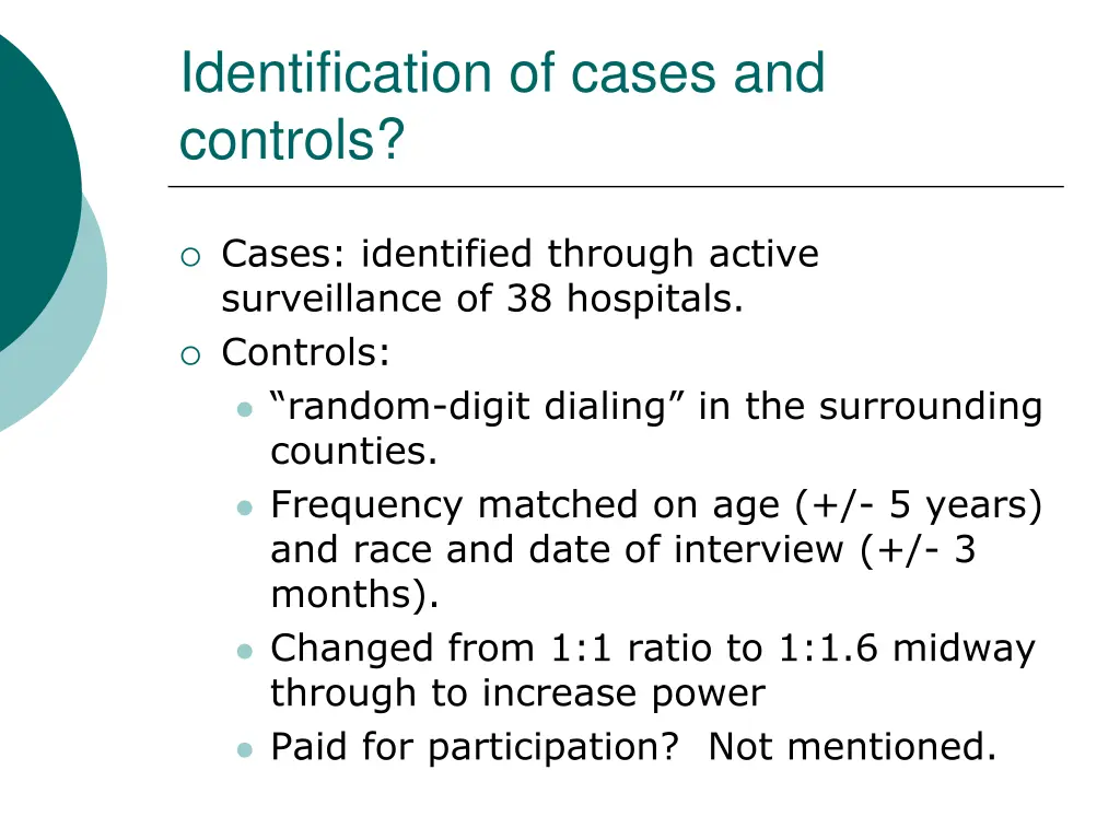 identification of cases and controls