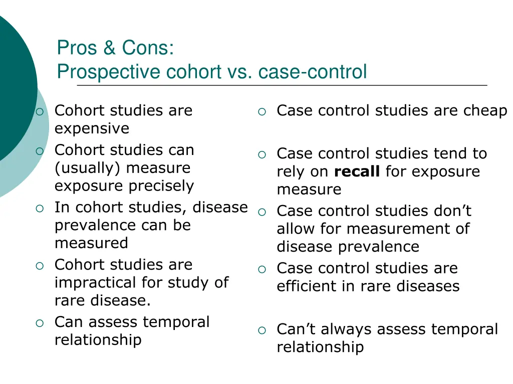 pros cons prospective cohort vs case control