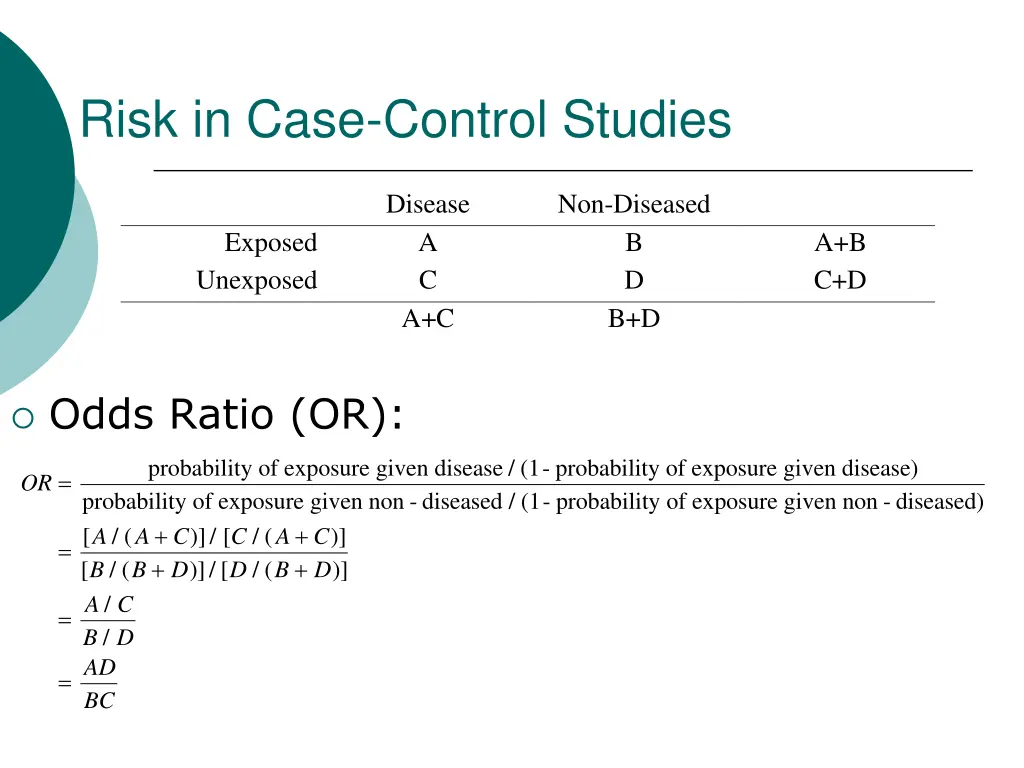 risk in case control studies