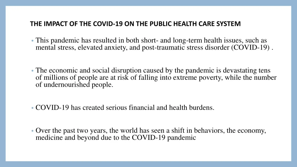the impact of the covid 19 on the public health