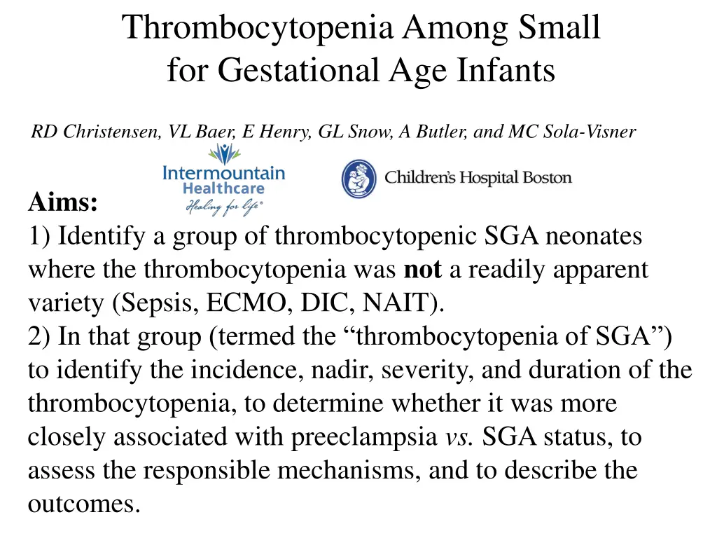 thrombocytopenia among small for gestational
