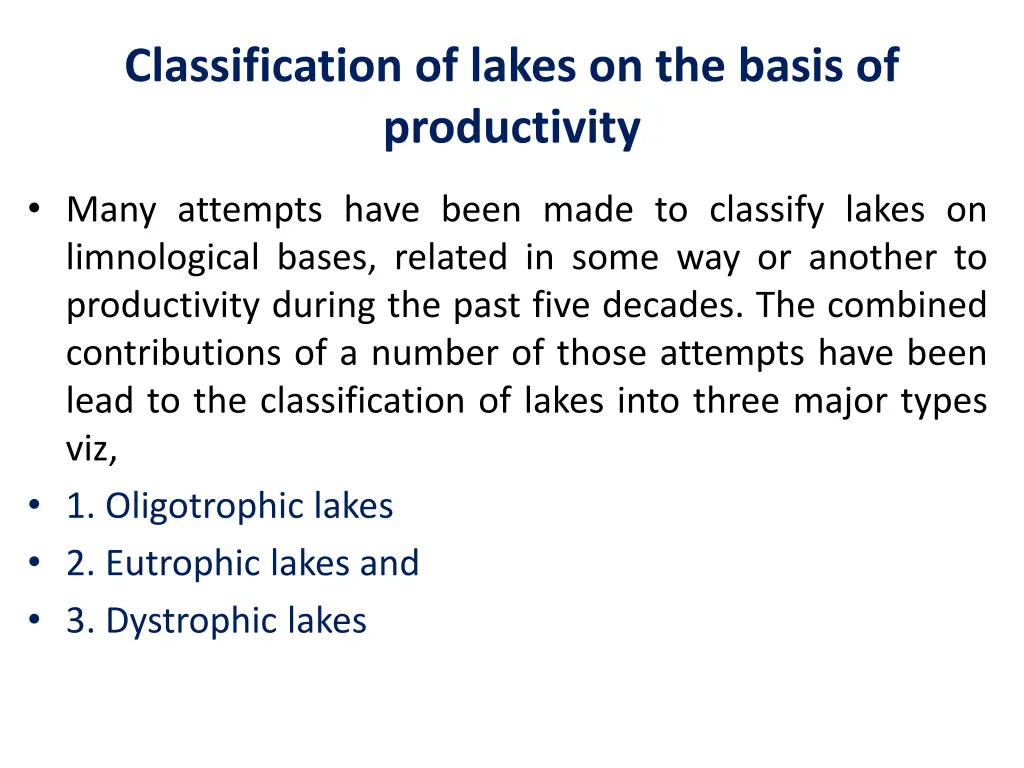 classification of lakes on the basis