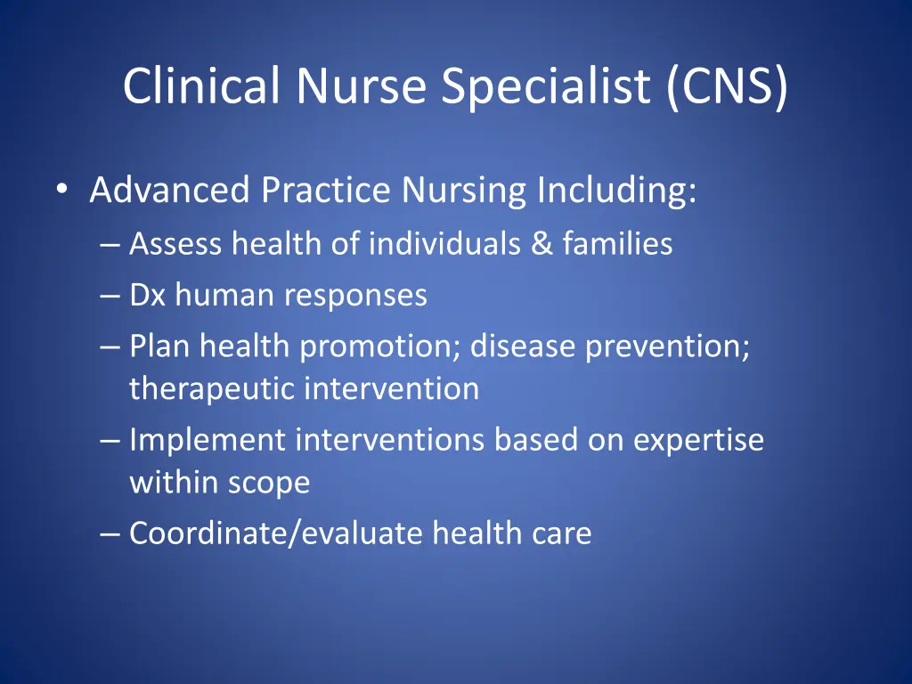 clinical nurse specialist cns
