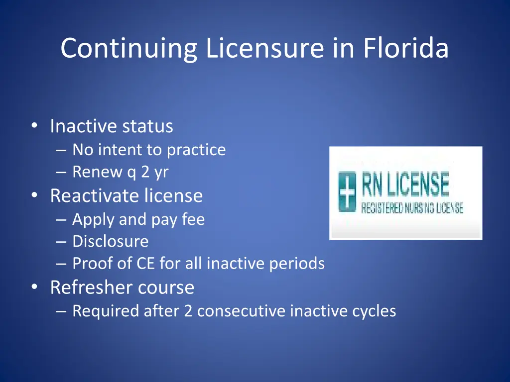 continuing licensure in florida 1