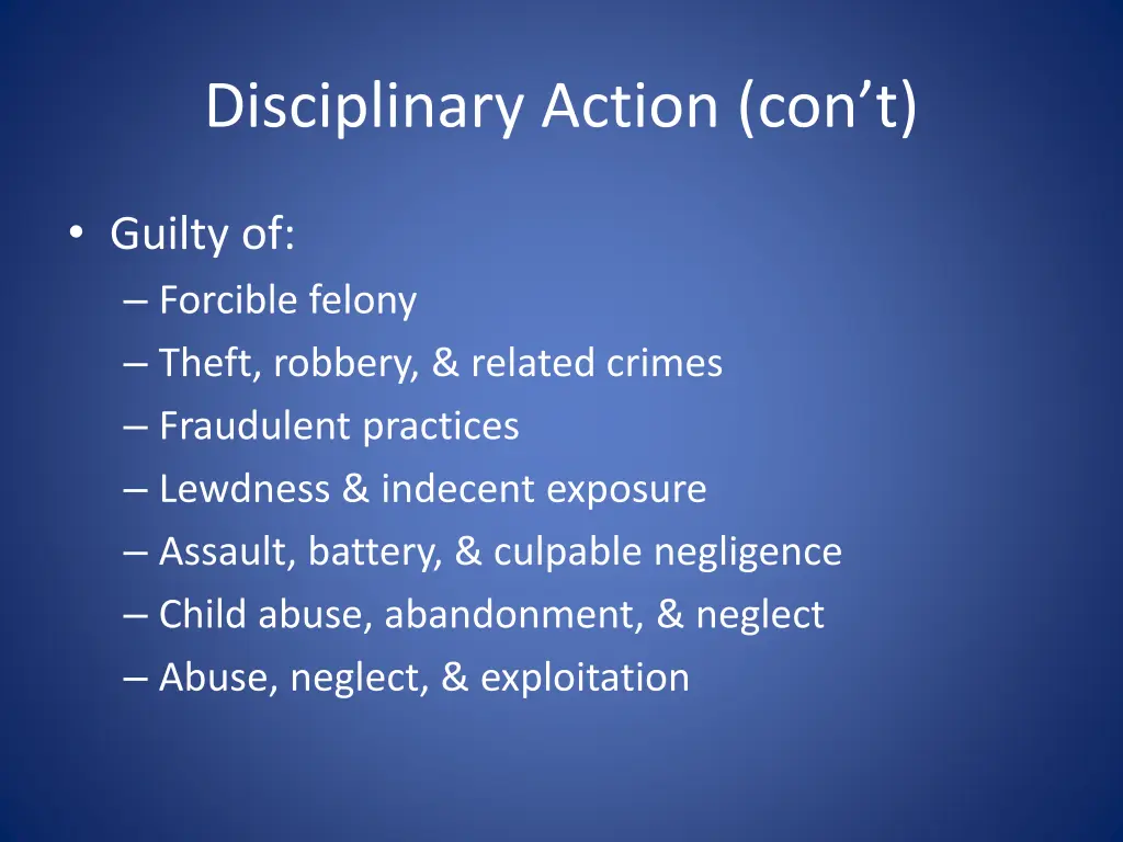 disciplinary action con t