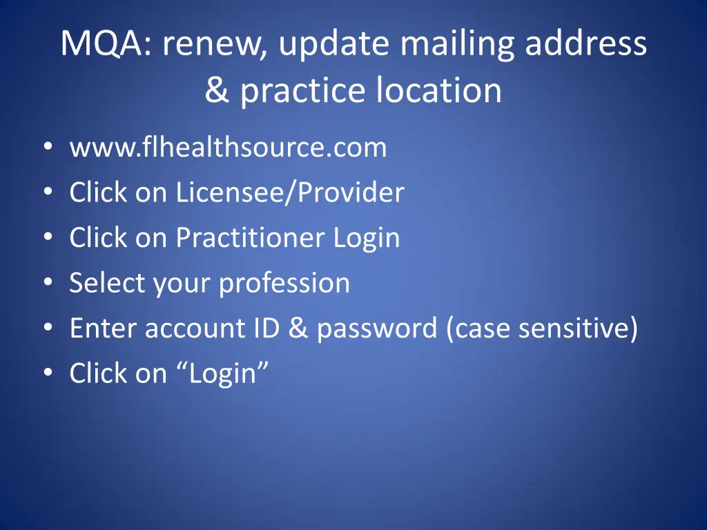 mqa renew update mailing address practice location